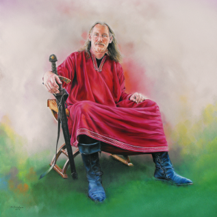 Ölgemälde auf Leinwand 80 x 80 cm: Personenmalerei, Graf Hugo von Montfort, Ritterturnier in Waldreichenbach